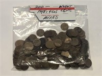 200 MIXED WHEAT CENTS, 40'S & 50'S