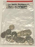 20 BUFFALO NICKLES, 20'S & 30'S WITH DATES
