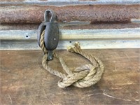 Wooden Pulley with Antique Rope