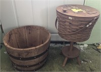 Barrel Planter and Basket Stand