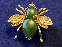 1" Green Jade Colored Bug Pin Brooch