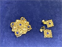 Vintage 3 Piece Square Pendant Necklace & Earrings