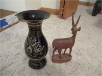 Metal Vase / Wood Deer