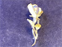 3" Signed Rose Brooch Pin Silver Tone