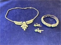 4 Piece Silver Tone Necklace, Earrings and Bracelt