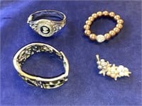 4 Piece Vintage Bracelet and Pin Lot