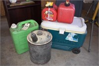 Igloo cooler, gas cans