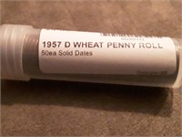 WHEAT PENNY ROLL OF 50 - SOLID DATES 1957D