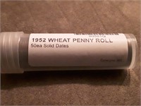WHEAT PENNY ROLL OF 50 - SOLID DATES 1952