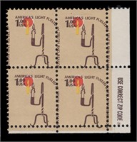 US Stamps #1610 Mint Plate Block Color Shift EFO
