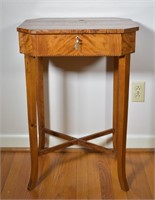 Tiger Maple Octagonal Inlay Sewing Table with Key