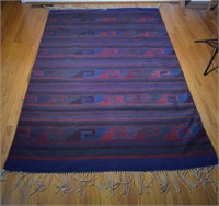 Vintage Mexican Woven Wool Area Carpet / Rug