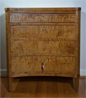 Tiger Maple Bow-Front 4-Drawer Chest w/ Inlay Work