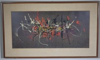 Abstract Lithograph Framed Mid-Century Print