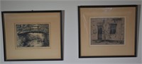 2 pcs. Original Antique European Etching Prints