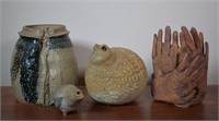 4 pcs. Art Pottery Quails & Pots