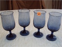 4 Blue Wine Glasses