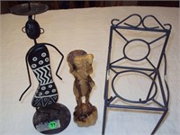 Pr Metal Candle Holders & Native American Carving