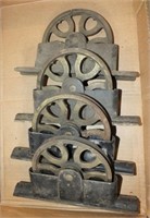 (4) ANTIQUE METAL PULLEYS