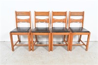 Art Deco Vintage Leather Seat Oak Chairs