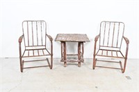 Vintage Metal Patio Chairs & Wood Table