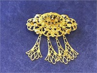 2 1/2" Gold Tone Brooch with Black Stones