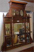 Victorian Oak Cabinet Topper w/All Beveled Mirrors
