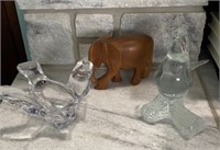 Crystal birds, wood elephant