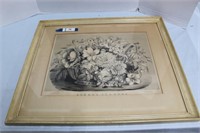 Vtg Black and White Floral Framed Print