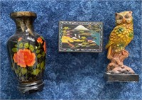 Jewelry box, vase, owl figure