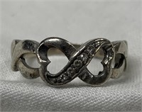 Sterling Silver Twisted Hearts Ring Size 8