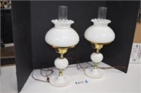 Two Vintage Hobnail Milk Glass lamps