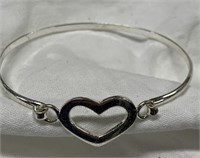 Hinged Bangle Sterling Silver Heart Bracelet