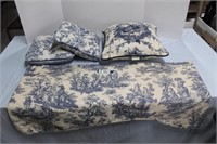 Three Decorator Blue Pillows & 80" Window Valance