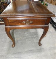 Vintage Solid Wood Side Table with Queen Anne Leg