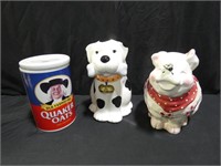 3 Cookie Jars! Dog, Pig & Quaker Oats