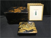 Asian Boxes & Paintings of  3 Small Asian Painting