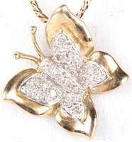 10K YELLOW GOLD BUTTERFLY DIAMOND PENDANT NECKLACE
