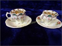 Pr Lusterware Tea Cups and Saucers