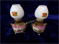 Pr Miniature Lusterware Oil Lamps