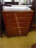 Lovely Mahogany Five Drawer Chest With Carved Edge