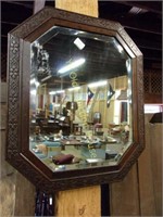 Nicely Carved Oak Beveled Mirror