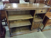 Oak Linen Fold Open Bookcase With Drawer and Cubby