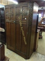 Relief Carved Double Door Oak Wardrobe