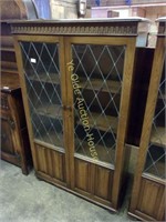 Matching Oak Linen Fold Leaded Glass Bookcase