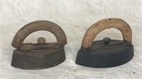 2 Antique Wooden Handles Sad Iron for pressing