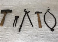 Blacksmith’s hammers, tongs, and nippers
