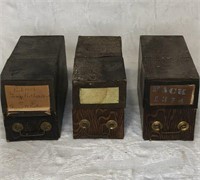 3 vintage file bins 4.5 in X 10.5 in X 6 in wood