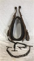 Vintage horse collar and hames with brass knobs