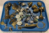 Tray lot of drawer pulls - six matching brass door